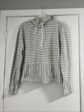 EUC J. Crew Factory Gray and White Striped Hooded Sweatshirt